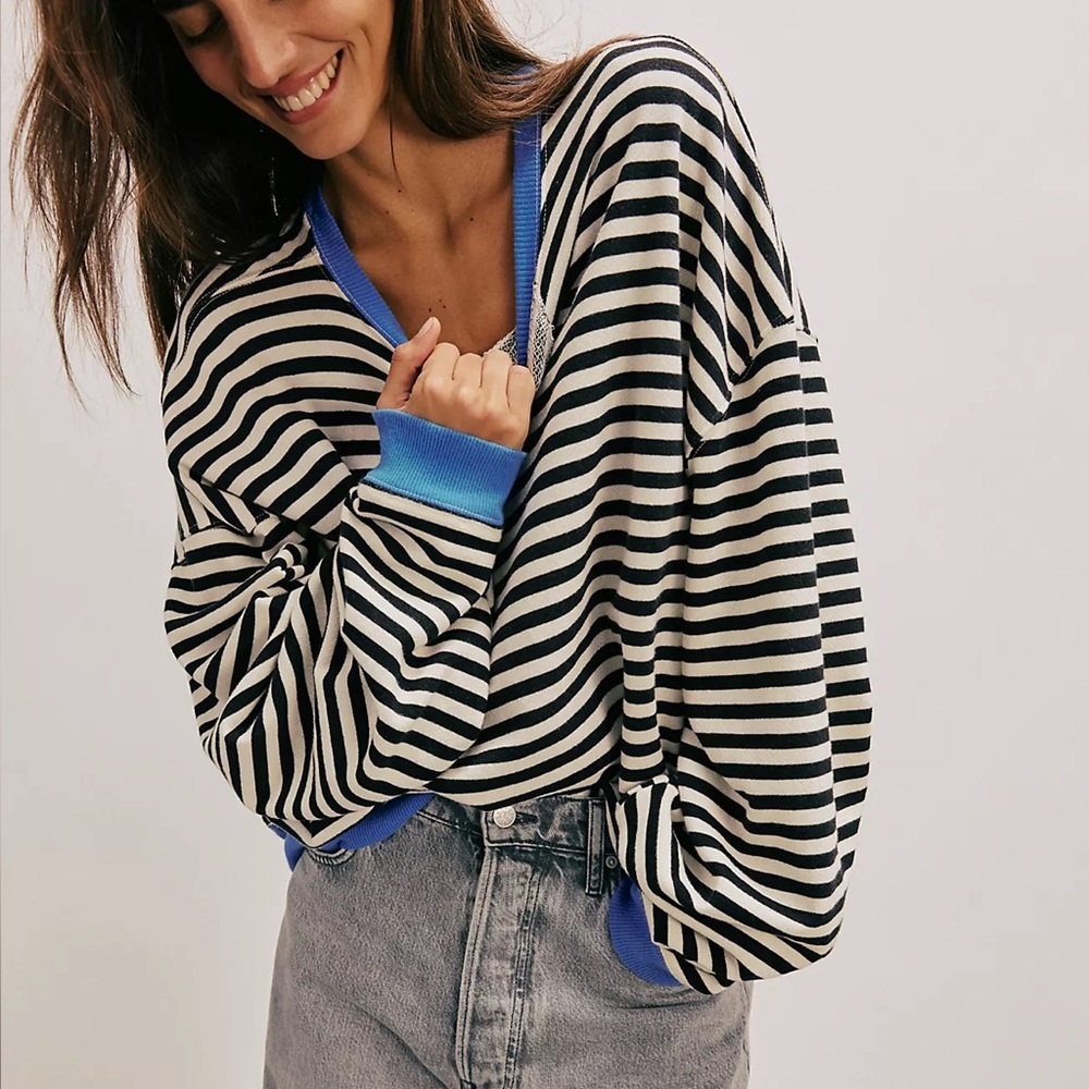 Free People | We The Free Classic Striped Oversized Crewneck